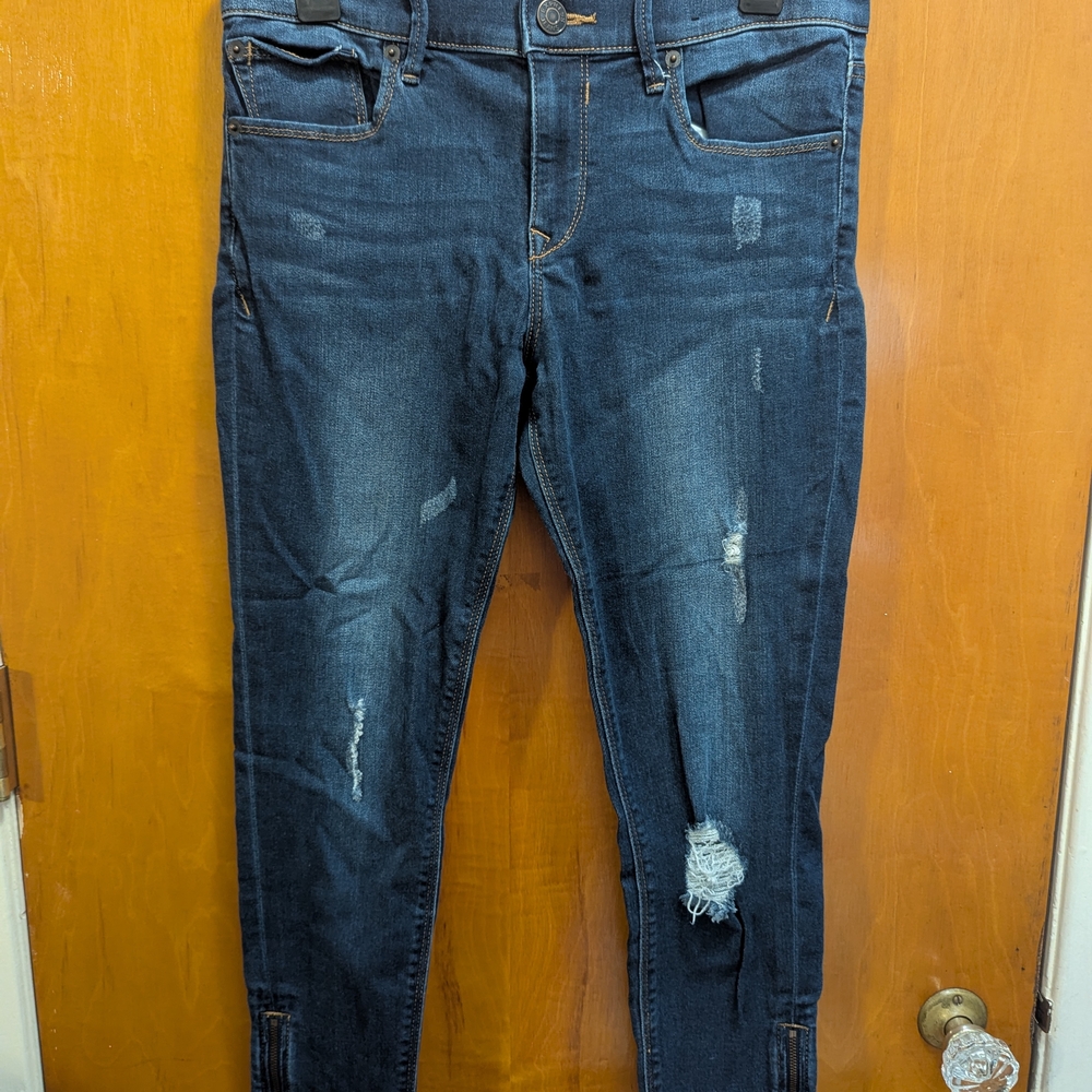 Express Dark Blue Distressed Skinny Jeans